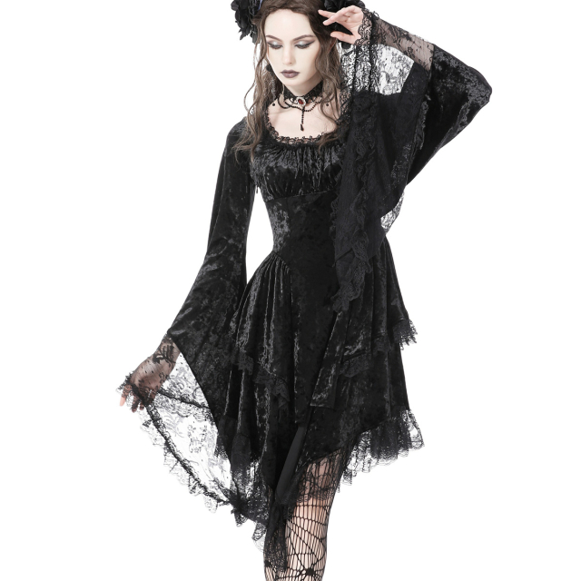 Long Sleeve Velvet Mini Dress Morbid Poetry with Pointed Hem