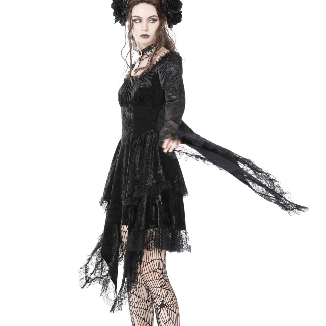 Long Sleeve Velvet Mini Dress Morbid Poetry with Pointed Hem