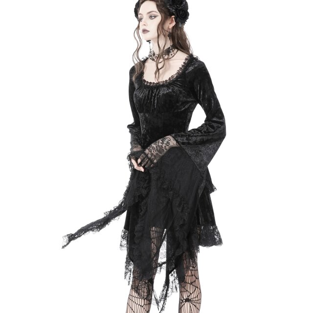 Long Sleeve Velvet Mini Dress Morbid Poetry with Pointed Hem
