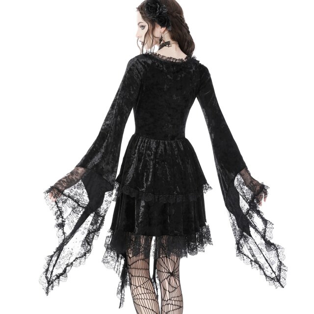 Long Sleeve Velvet Mini Dress Morbid Poetry with Pointed Hem