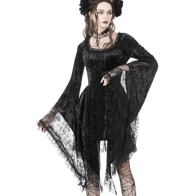 Long Sleeve Velvet Mini Dress Morbid Poetry with Pointed Hem