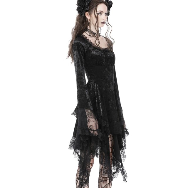 Long Sleeve Velvet Mini Dress Morbid Poetry with Pointed Hem