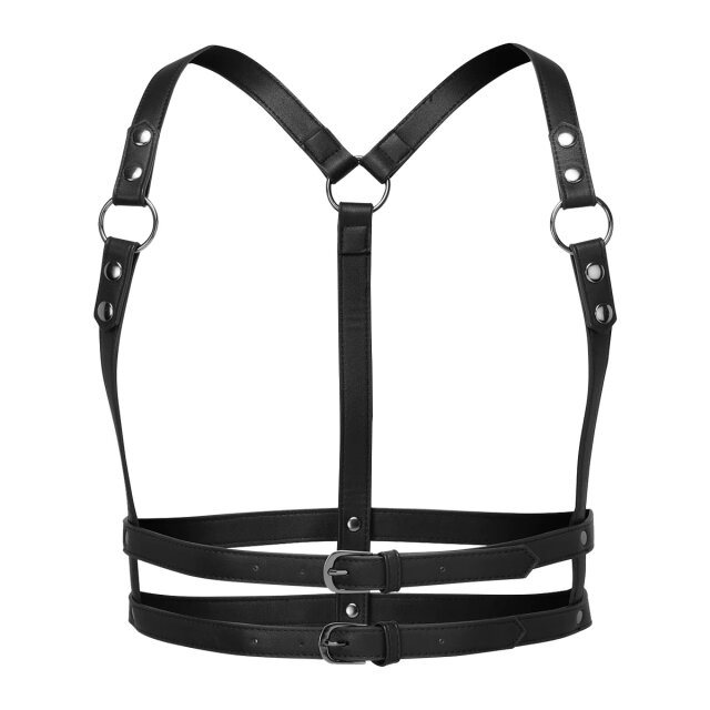 KILLSTAR Wanda Harness aus Kunstleder mit Doppelriemen um die Taille und Trägern in Hosenträger-Optik
