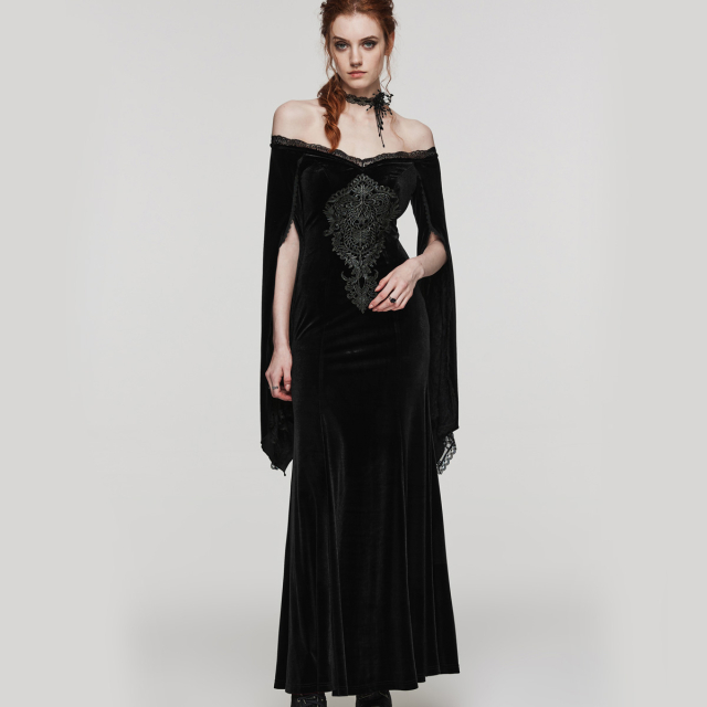 Long PUNK RAVE velvet dress Scarlett in plain black or red-black