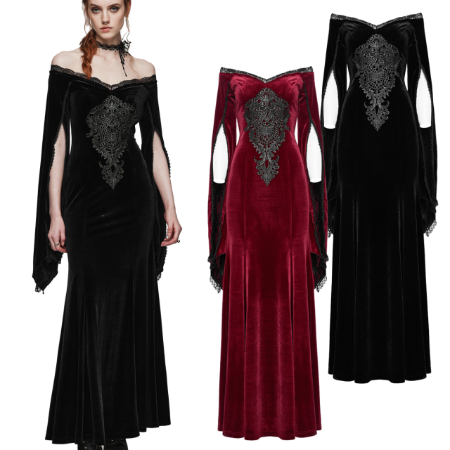 Long PUNK RAVE velvet dress Scarlett in plain black or...