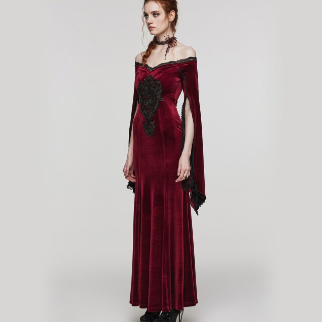 Langes PUNK RAVE Samtkleid My Precious Scarlett in uni-schwarz oder rot-schwarz