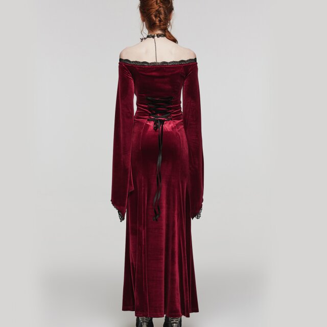 Langes PUNK RAVE Samtkleid My Precious Scarlett in uni-schwarz oder rot-schwarz