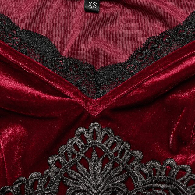 Langes PUNK RAVE Samtkleid My Precious Scarlett in uni-schwarz oder rot-schwarz