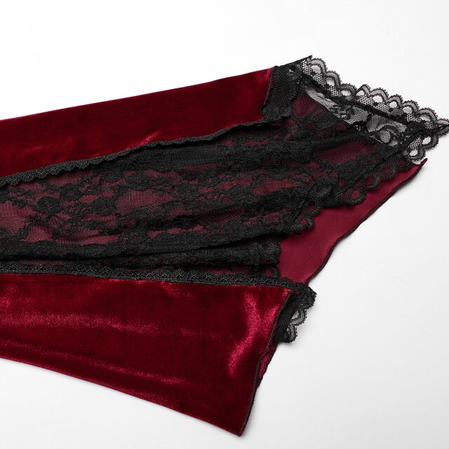 Langes PUNK RAVE Samtkleid My Precious Scarlett in uni-schwarz oder rot-schwarz