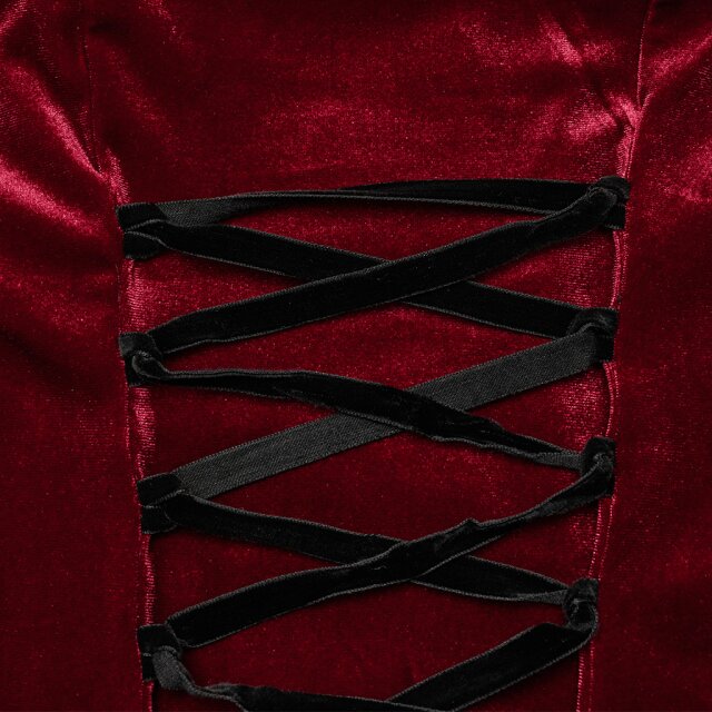 Langes PUNK RAVE Samtkleid My Precious Scarlett in uni-schwarz oder rot-schwarz