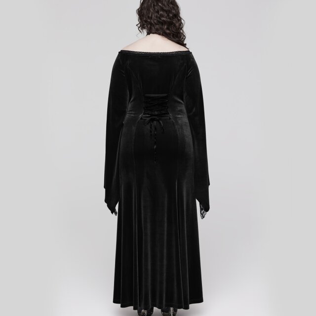 Langes PUNK RAVE Samtkleid My Precious Scarlett in uni-schwarz oder rot-schwarz