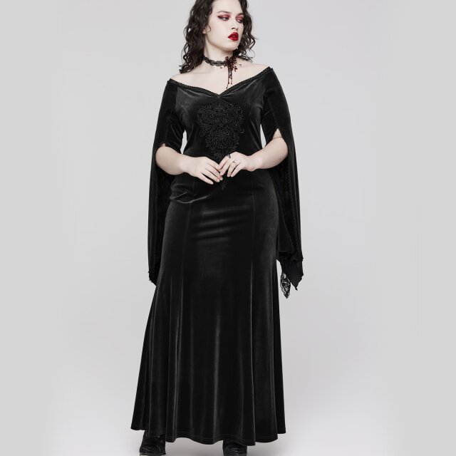 Langes PUNK RAVE Samtkleid My Precious Scarlett in uni-schwarz oder rot-schwarz