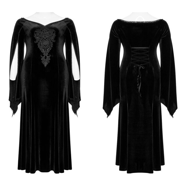 Langes PUNK RAVE Samtkleid My Precious Scarlett in uni-schwarz oder rot-schwarz