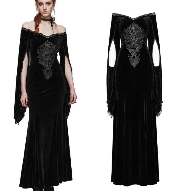 Long PUNK RAVE gothic velvet dress (DQ-641BK & BK-RD)...
