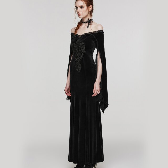 Langes PUNK RAVE Samtkleid My Precious Scarlett in uni-schwarz oder rot-schwarz