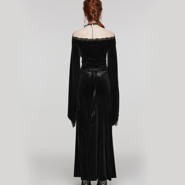Langes PUNK RAVE Samtkleid My Precious Scarlett in uni-schwarz oder rot-schwarz