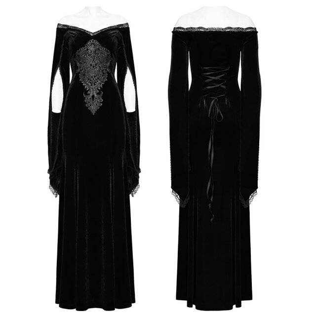 Langes PUNK RAVE Samtkleid My Precious Scarlett in uni-schwarz oder rot-schwarz