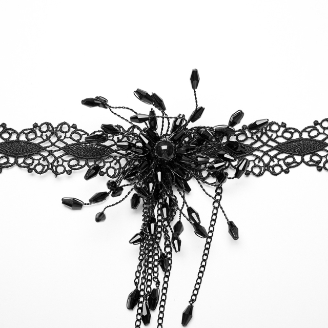 Schwarzes PUNK RAVE Spitzen-Halsband mit Blüte in schwarz oder schwarz-rot