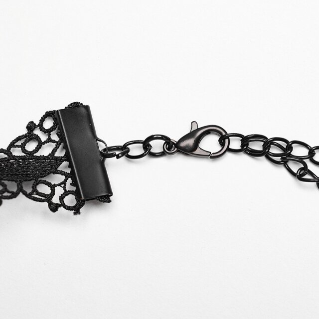 Black PUNK RAVE lace necklace with flower in black or black-red