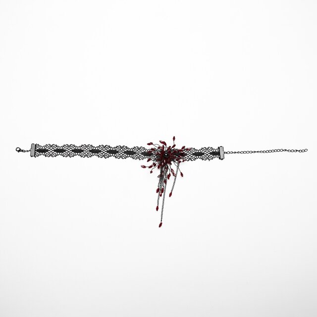 Schwarzes PUNK RAVE Spitzen-Halsband mit Blüte in schwarz oder schwarz-rot rot-schwarz
