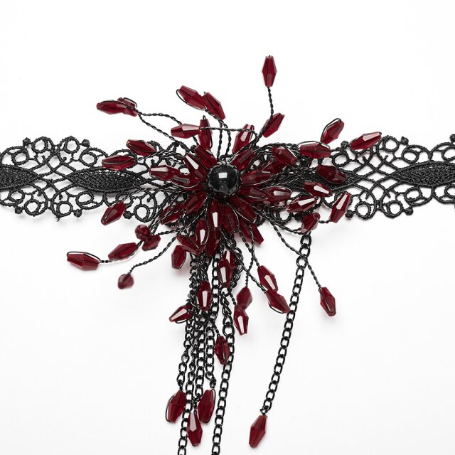 Schwarzes PUNK RAVE Spitzen-Halsband mit Blüte in schwarz oder schwarz-rot rot-schwarz
