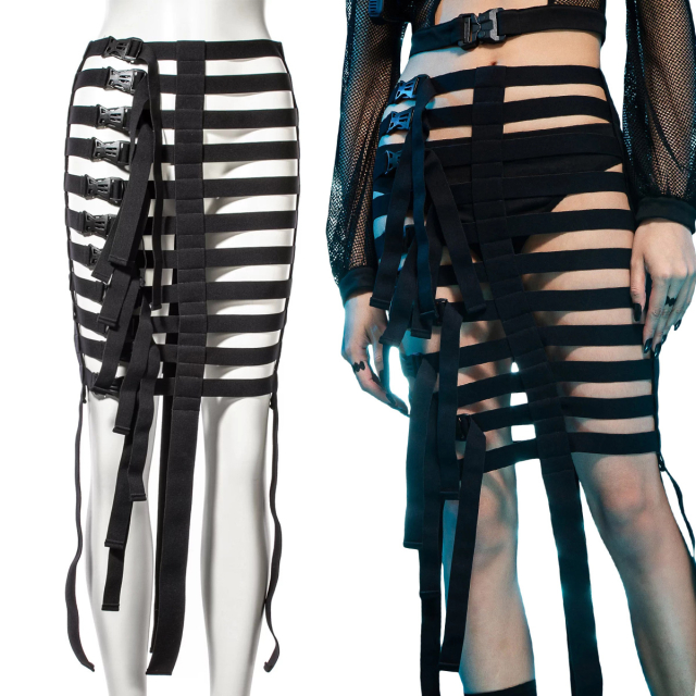 Cyber-Goth Techwear pencil skirt in harness optics made...