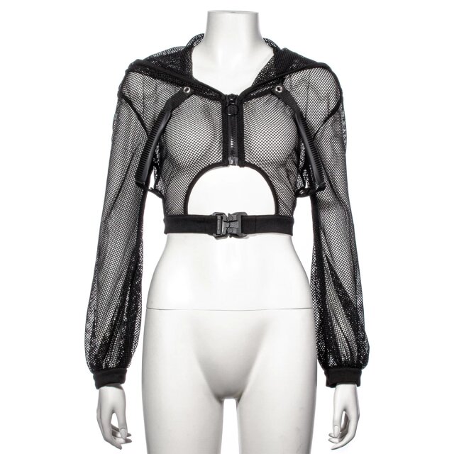 Bauchfreie Cyber-Goth Techwear Netzjacke Tempess mit Kapuze XL