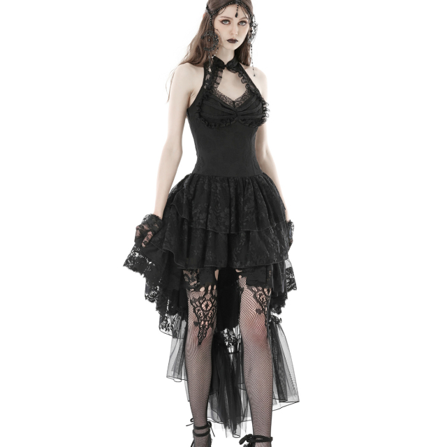 Elegantes Gothic-Neckholder Vokuhila Kleid Midnight Magic