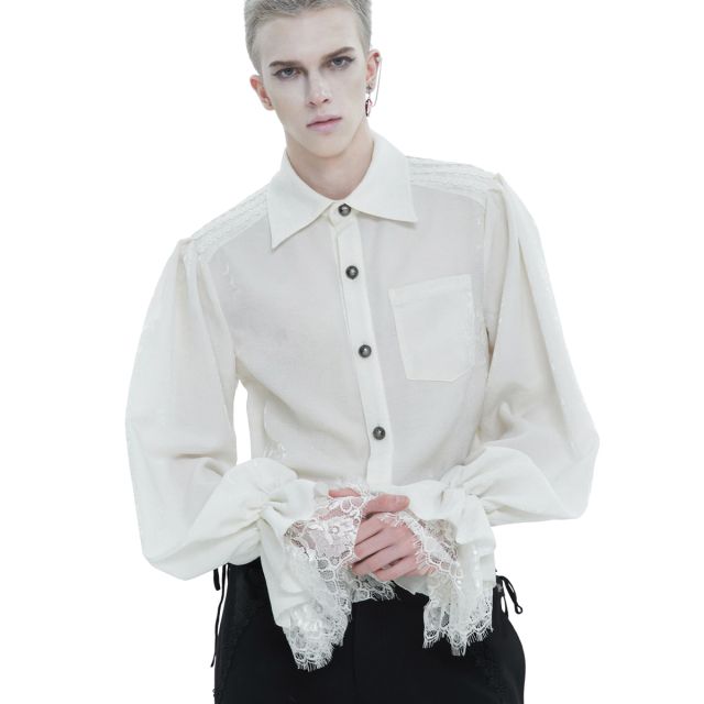 Elegantes Devil Fashion Hemd Cardinal mit weiten Ärmeln weiß-4XL