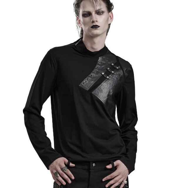PUNK RAVE Gothic Longsleeve Thanos mit Kunstlederapplikation L-XL
