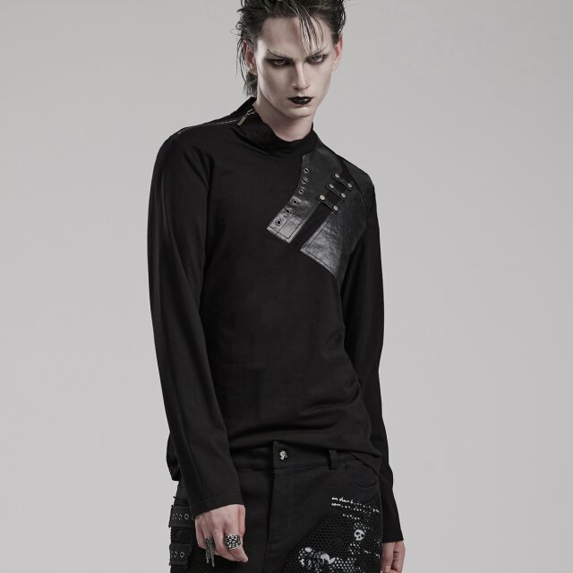 PUNK RAVE Gothic Long Sleeve Shirt Thanos with faux leather application