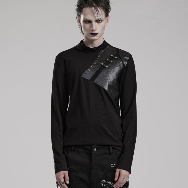 PUNK RAVE Gothic Long Sleeve Shirt Thanos with faux leather application