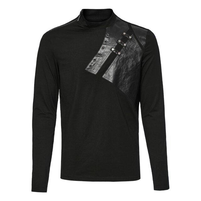 PUNK RAVE Gothic Long Sleeve Shirt Thanos with faux leather application