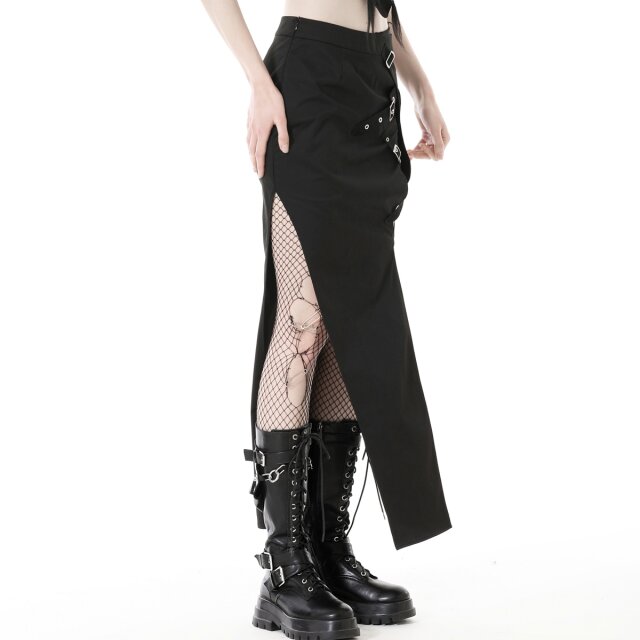 Long Gothic Punk Skirt Elektra with Slit and Cargo Pocket