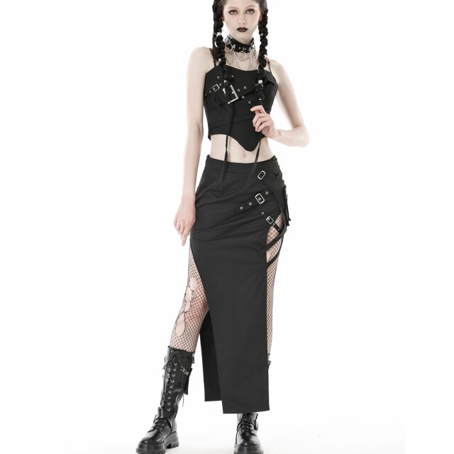 Long Gothic Punk Skirt Elektra with Slit and Cargo Pocket