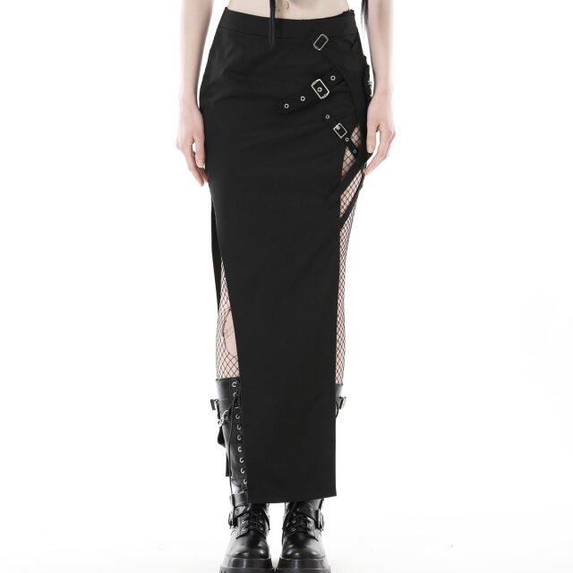 Long Gothic Punk Skirt Elektra with Slit and Cargo Pocket