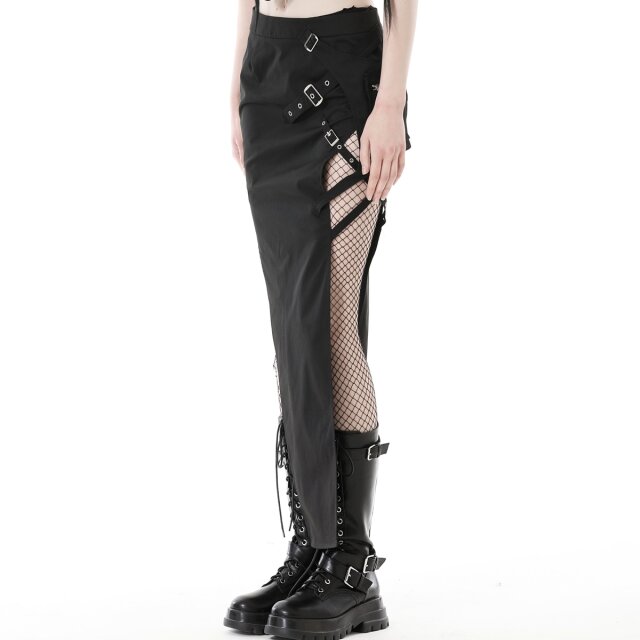 Long Gothic Punk Skirt Elektra with Slit and Cargo Pocket