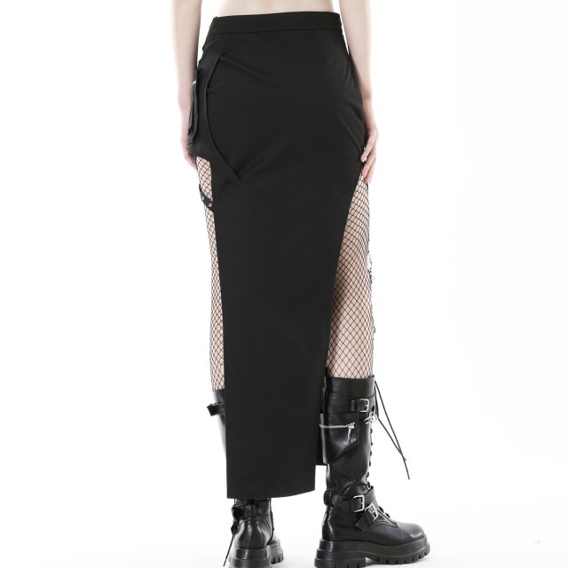 Long Gothic Punk Skirt Elektra with Slit and Cargo Pocket