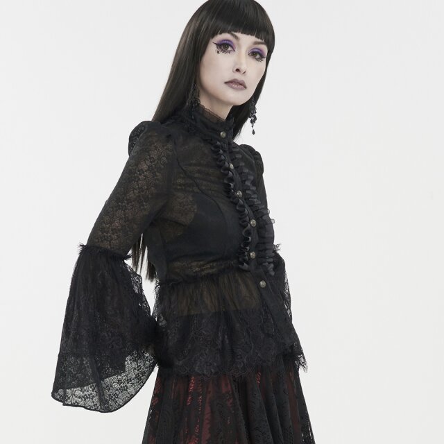 Transparente Victorian Goth Schößchenbluse Grevinna L