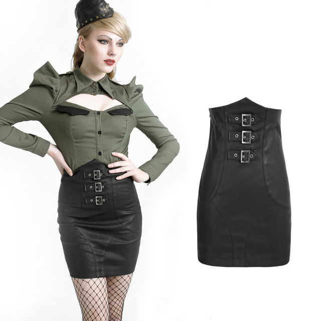 PUNK RAVE Q-279 black narrow gothic uniform mini skirt...