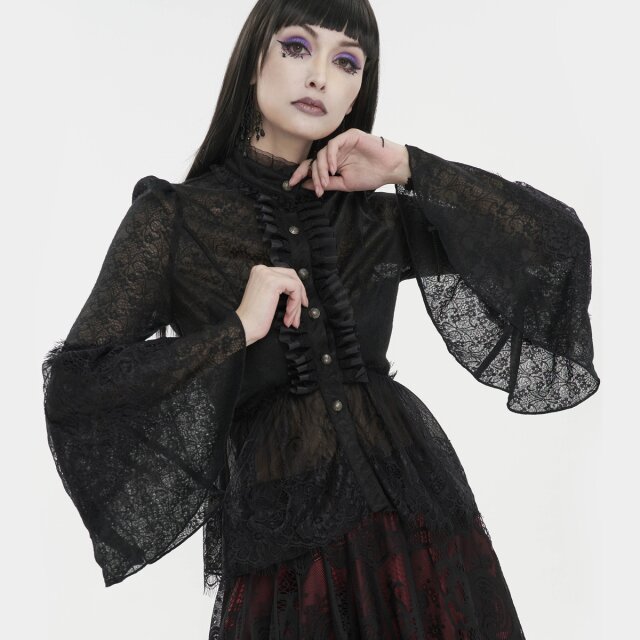 Transparente Victorian Goth Schößchenbluse Grevinna XS