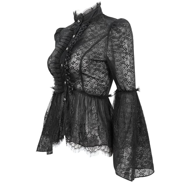Transparente Victorian Goth Schößchenbluse Grevinna XS