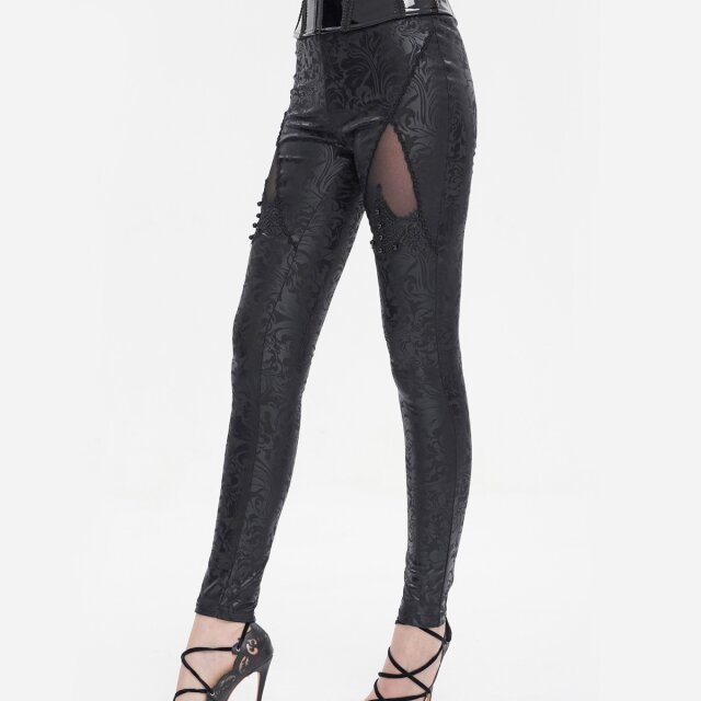 Glänzende Gothic-Leggings Moonless mit Spitze M
