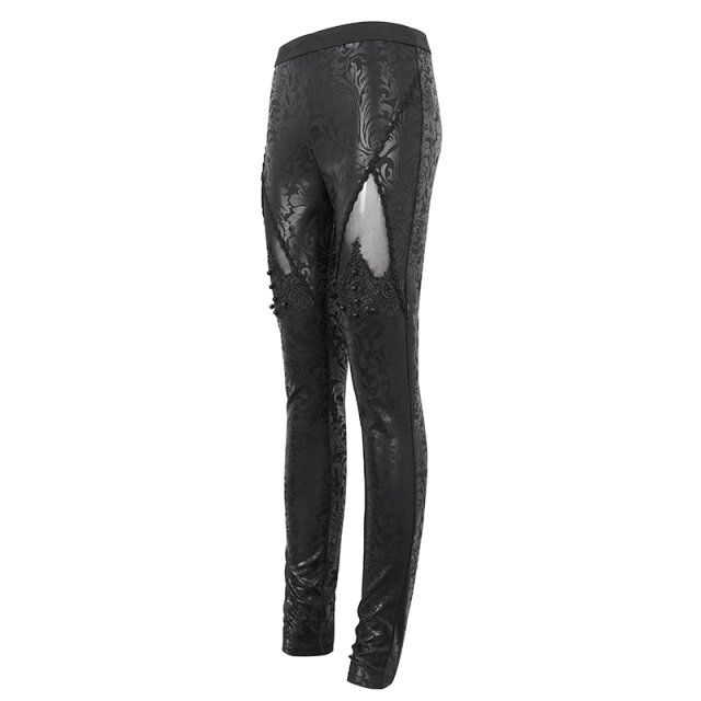 Glänzende Gothic-Leggings Moonless mit Spitze M