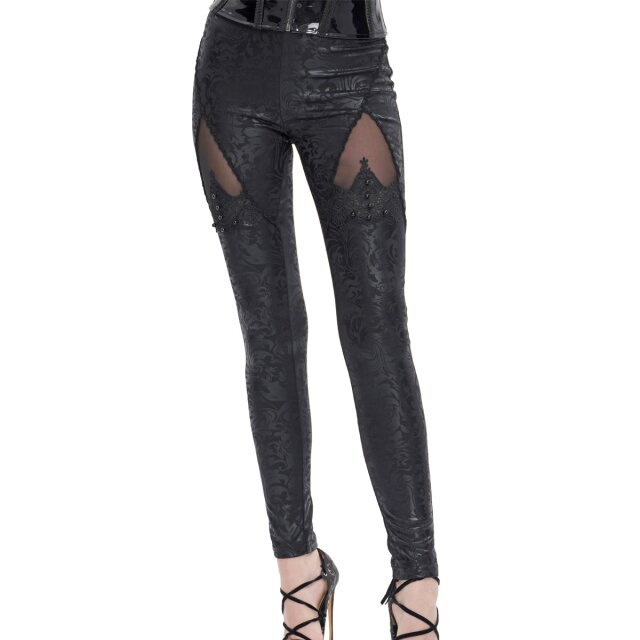 Glänzende Gothic-Leggings Moonless mit Spitze S