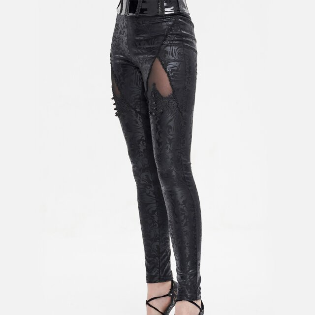 Glänzende Gothic-Leggings Moonless mit Spitze S