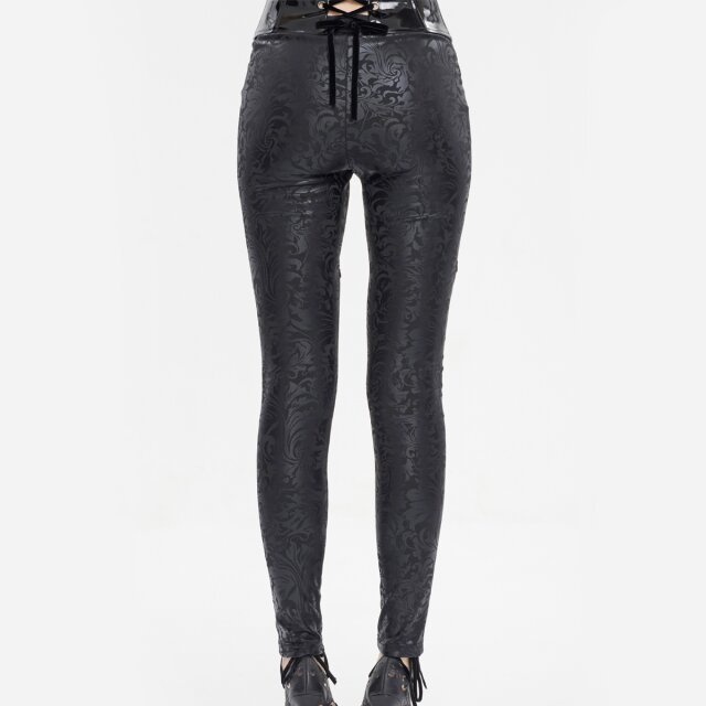 Shiny Gothic Leggings Moonless with Lace