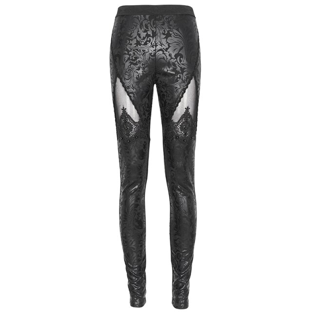 Shiny Gothic Leggings Moonless with Lace