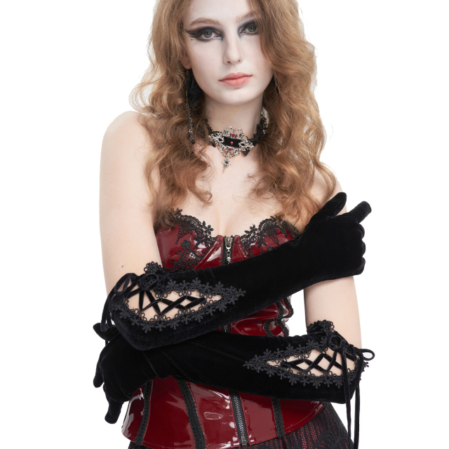Long, black Devil Fashion Velvet Gloves (GE02501) for...