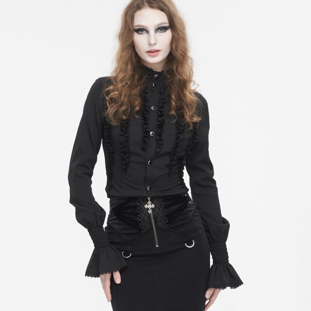 Devil Fashion Rüschenbluse Baronessa delle Ombre in schwarz oder weiß